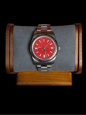 Womens R. Watch Silver - Tone Band  with a  RED Dial Fashion Watch